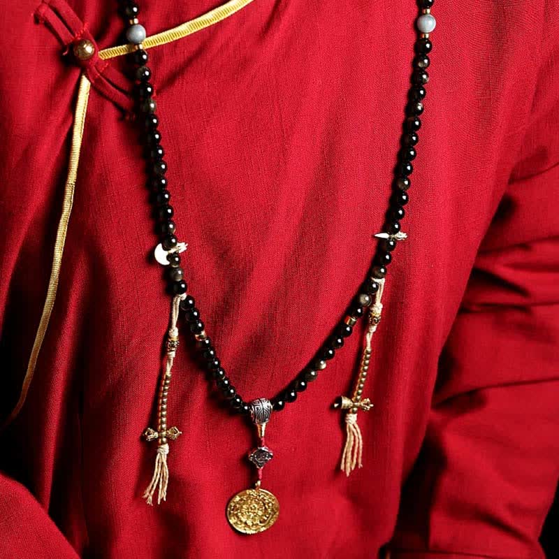 Pulsera de riqueza de piedra de ojo de águila de ojo de tigre de obsidiana con brillo dorado de 108 cuentas Mala