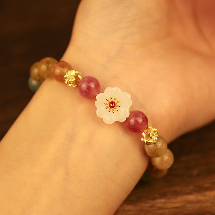 Pulsera de amor con flores de jade y turmalina coloridas de Buddha Stones