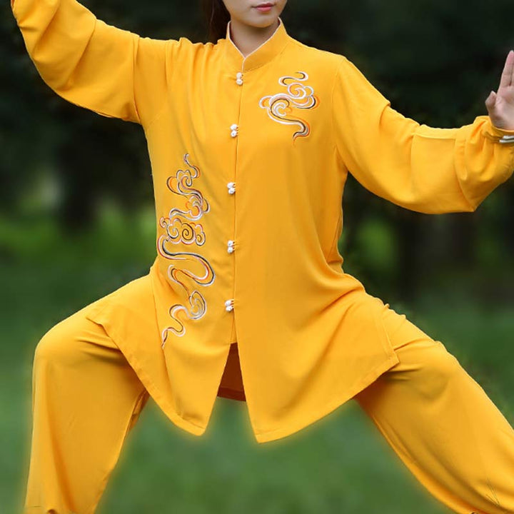 Buddha Stones nubes propicias bordado meditación oración espiritual Zen Tai Chi Qigong práctica conjunto de ropa Unisex