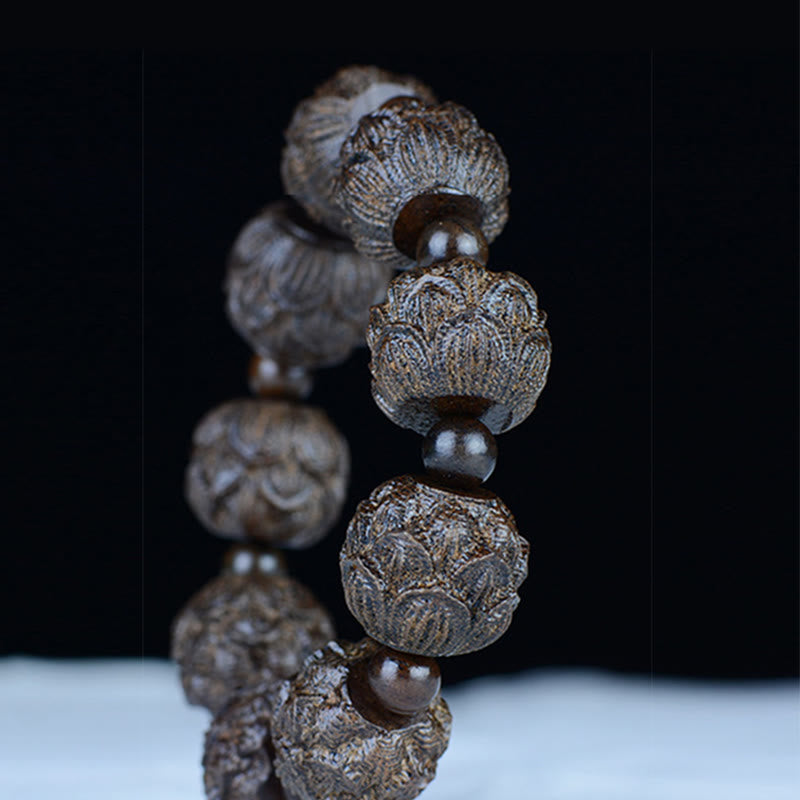 Pulsera de equilibrio grabada con dragón de loto, dieciocho arhats, madera de ébano, Buddha Stones