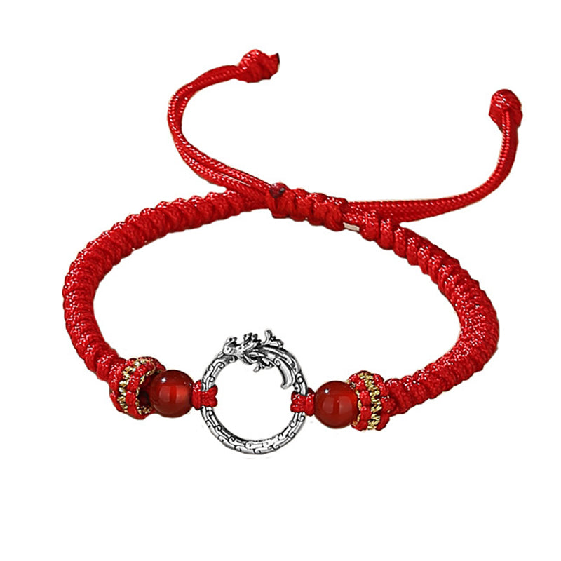Pulsera de plata de ley 925 hecha a mano con Buddha Stones , año del dragón, Fénix, hebilla de la paz, pulsera para pareja de la suerte