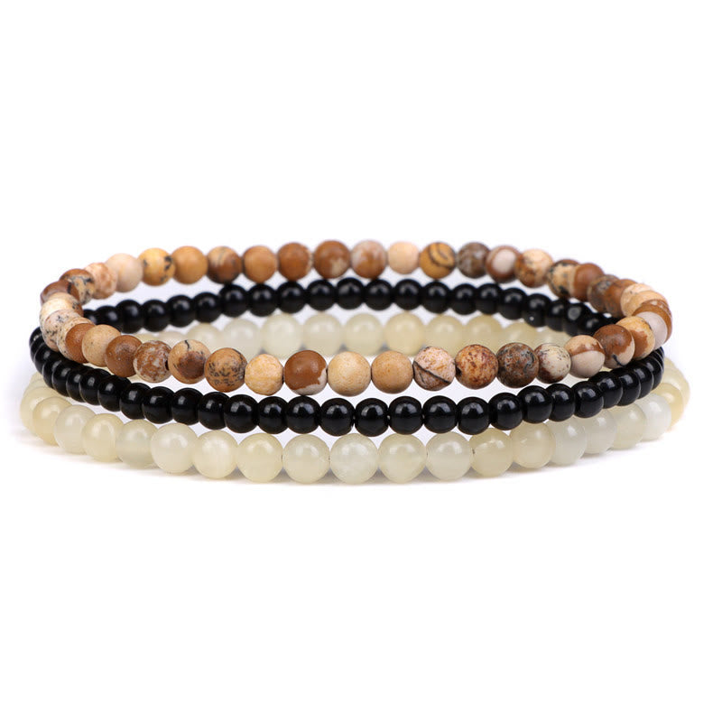 Buddha Stones 3 piezas de piedra de cristal natural paz interior pulsera espiritual - Cuentas de jaspe y vidrio negro de 4 mm y topacio (circunferencia de muñeca: 15-16 cm) - image 15