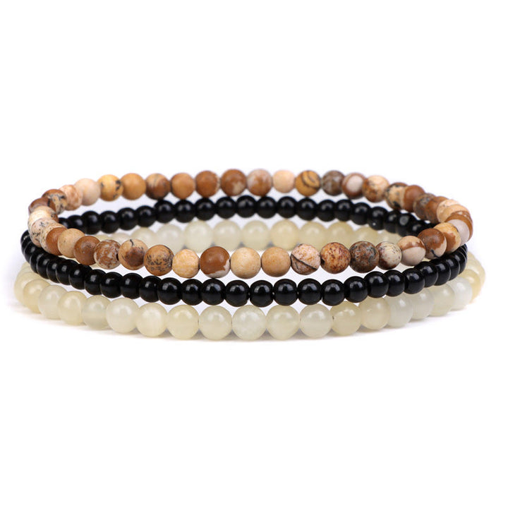Buddha Stones 3 piezas de piedra de cristal natural paz interior pulsera espiritual - Cuentas de jaspe y vidrio negro de 4 mm y topacio (circunferencia de muñeca: 15-16 cm) - image 15