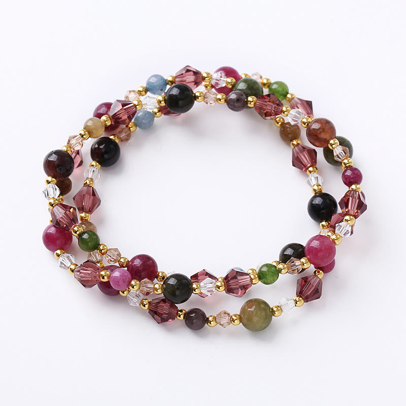 Pulsera de doble envoltura con Buddha Stones, turmalina Natural, fresa, cuarzo, amatista, paz y sabiduría