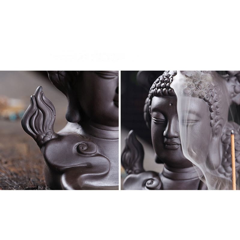 Buddha Stones, dragón, Buda, nubes propicias, arcilla púrpura, decoración de quemador de incienso curativo