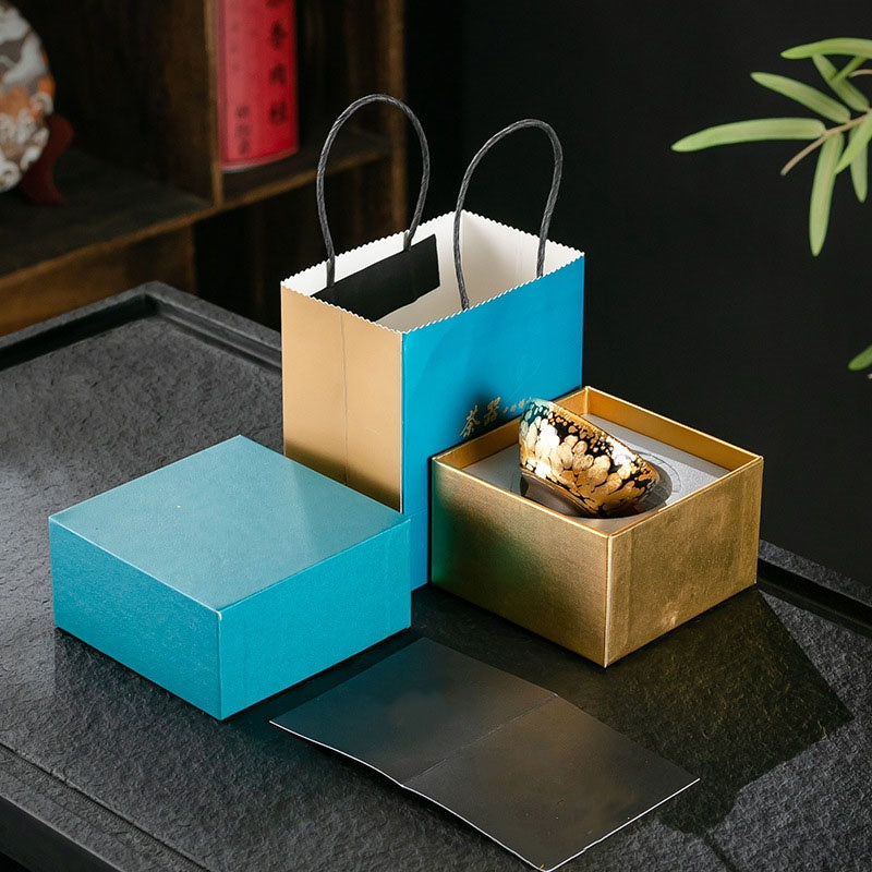 Taza de té de cerámica Jianzhan chino con diseño de manchas de oro de 24K, Buddha Stones , tazón de taza de té de Kung Fu con caja de regalo