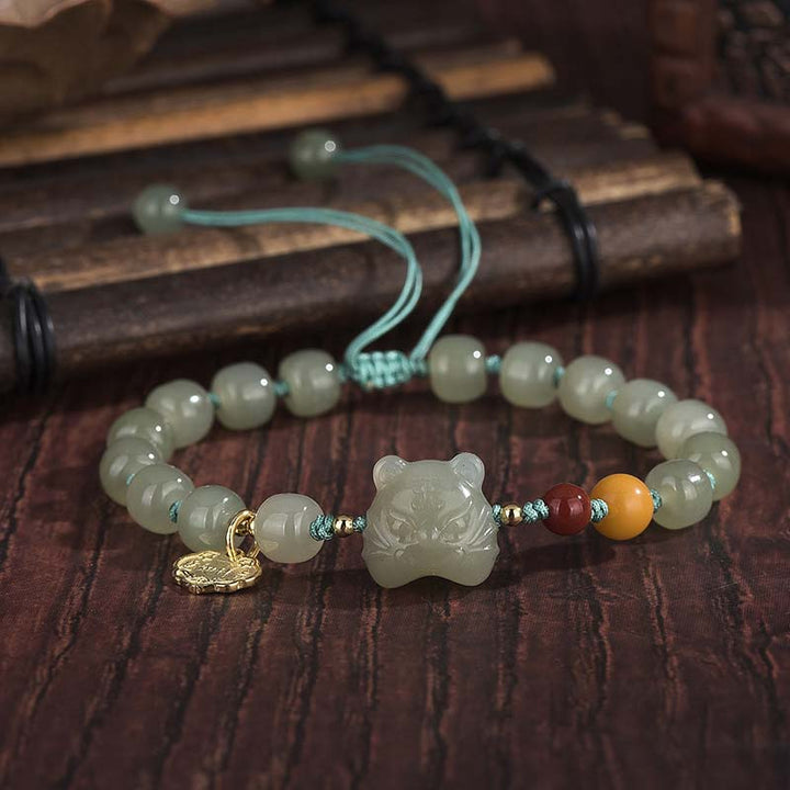 Pulsera de hilo de bendición de jade de tigre del zodíaco chino