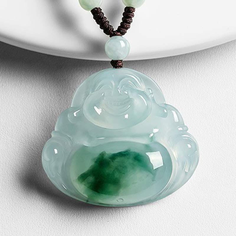 Colgante de collar de suerte de jade cian de Buda