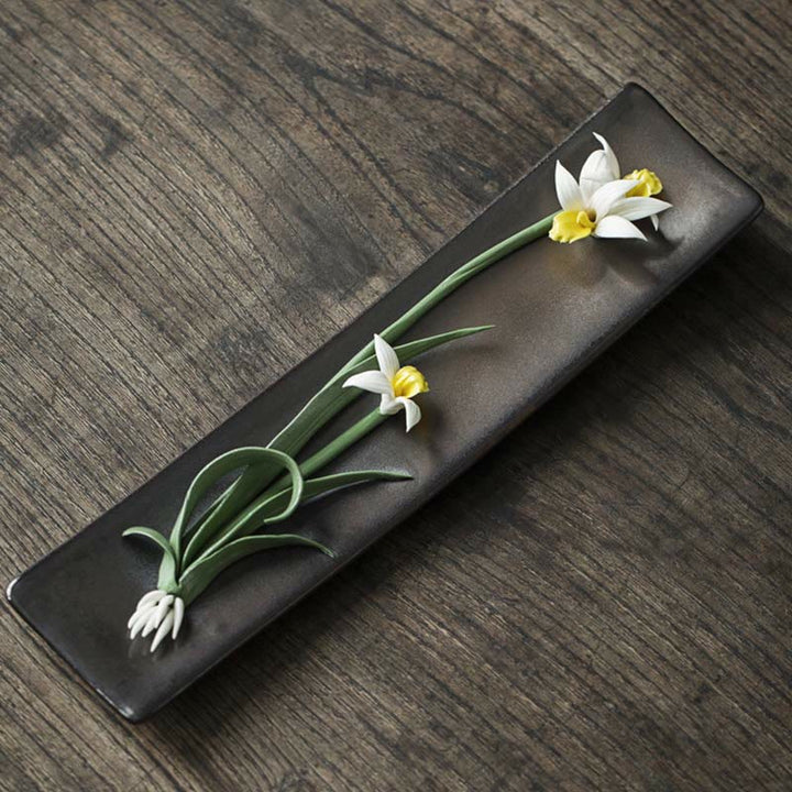 Quemador de incienso espiritual de cerámica con flor de rosa y peonía de loto