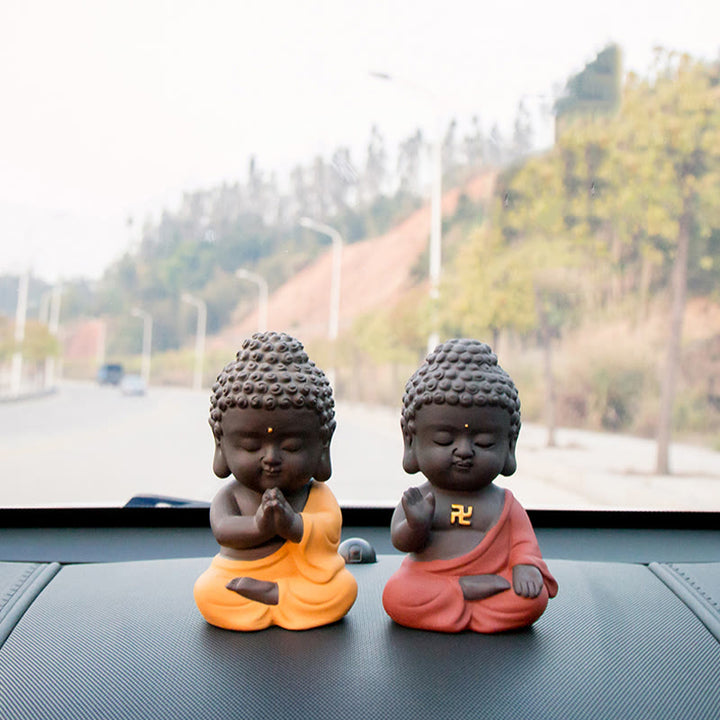 Buddha Stones Pequeño Buda Serenidad Arcilla Púrpura Decoración de Escritorio para el Hogar - image 24