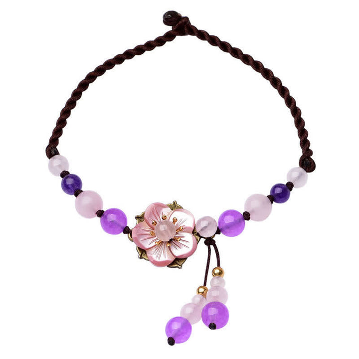 Tobillera curativa de la suerte con dije de cristal de cuarzo rosa y amatista Natural con Buddha Stones