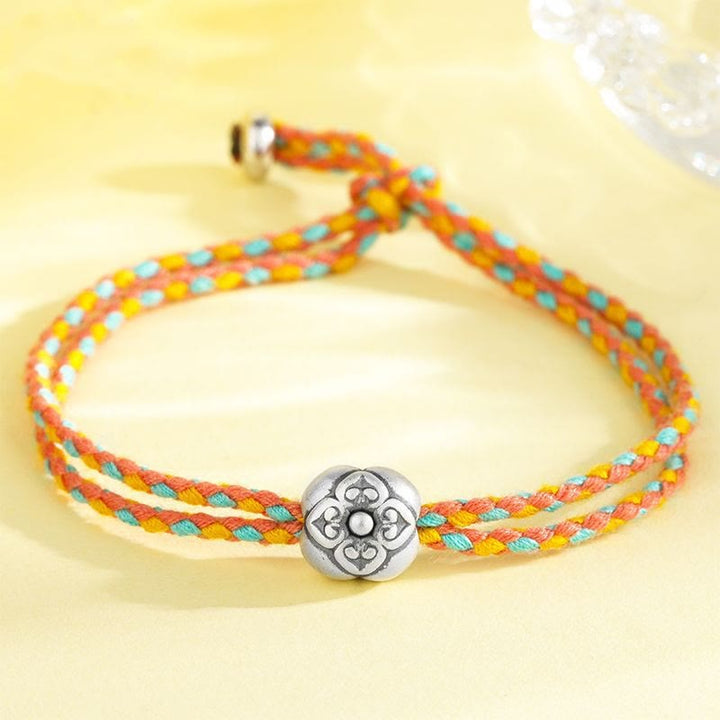 Pulsera Trenzada Multicolor De La Suerte Caqui De Plata De Ley 999 Con Buddha Stones