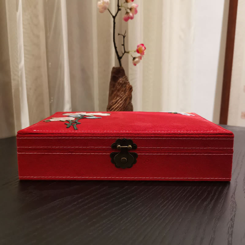 Caja organizadora de joyería con Buddha Stones , flores y libélula, caja de almacenamiento de joyería de una sola capa, caja de franela