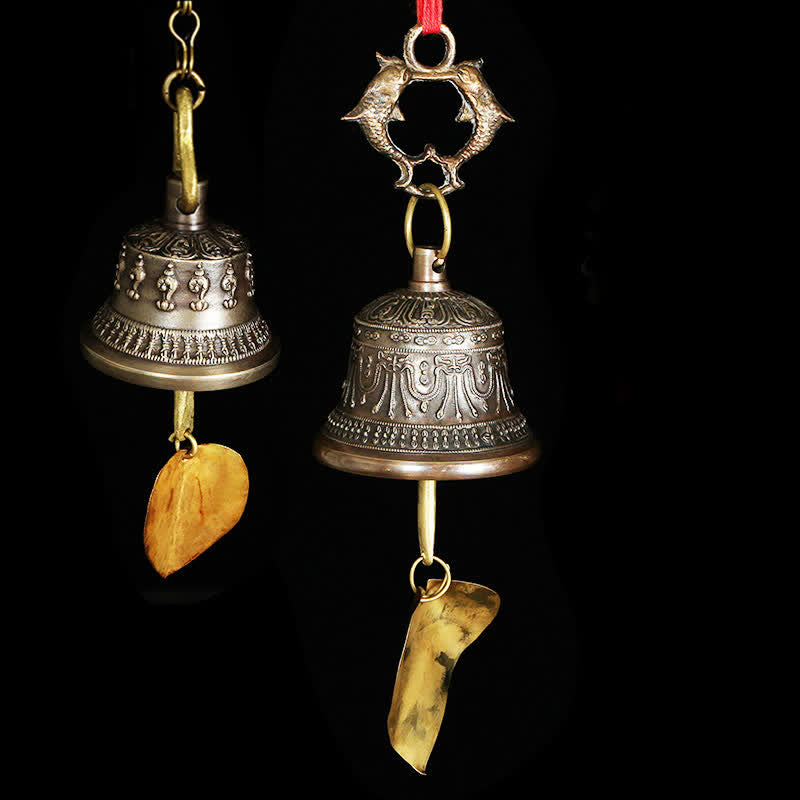 Campana de viento grabada tibetana, campana de cobre de la suerte, decoración del hogar para colgar en la pared