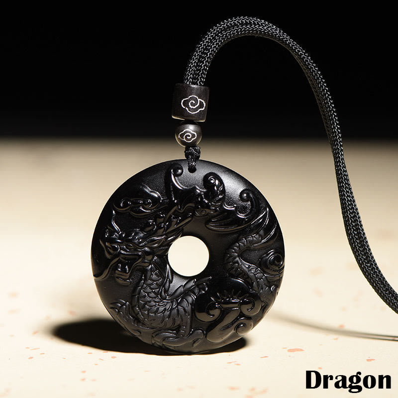 Collar con colgante de fuerza con hebilla de paz, obsidiana negra Natural del zodíaco chino , Buddha Stones - Dragón - image 16