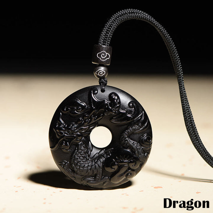 Collar con colgante de fuerza con hebilla de paz, obsidiana negra Natural del zodíaco chino , Buddha Stones - Dragón - image 16