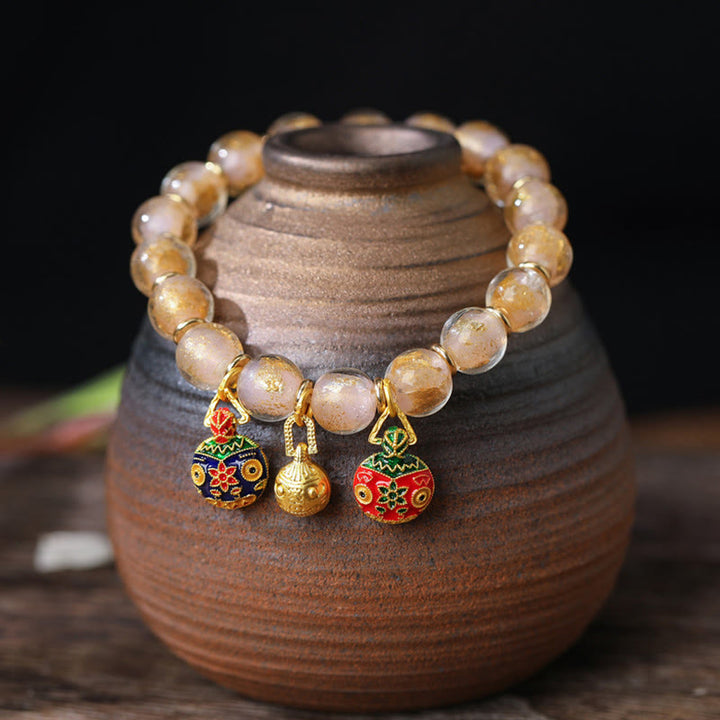 Pulsera de bendiciones de cuentas de vidrio Liuli con Buddha Stones, amuleto familiar de bestia tragadora de oro, lámina dorada y plateada