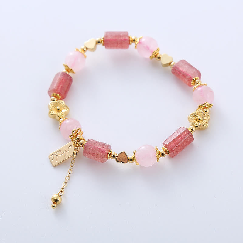 Pulsera Positiva con Buddha Stones, Cuarzo Fresa, Cristal Rosa, Amor, corazón, Flor - image 1