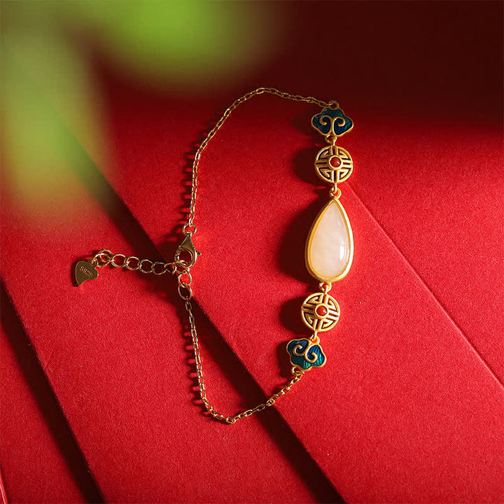 Pulsera con colgante de cadena de gota de agua de jade blanco hetiano de plata de ley 925