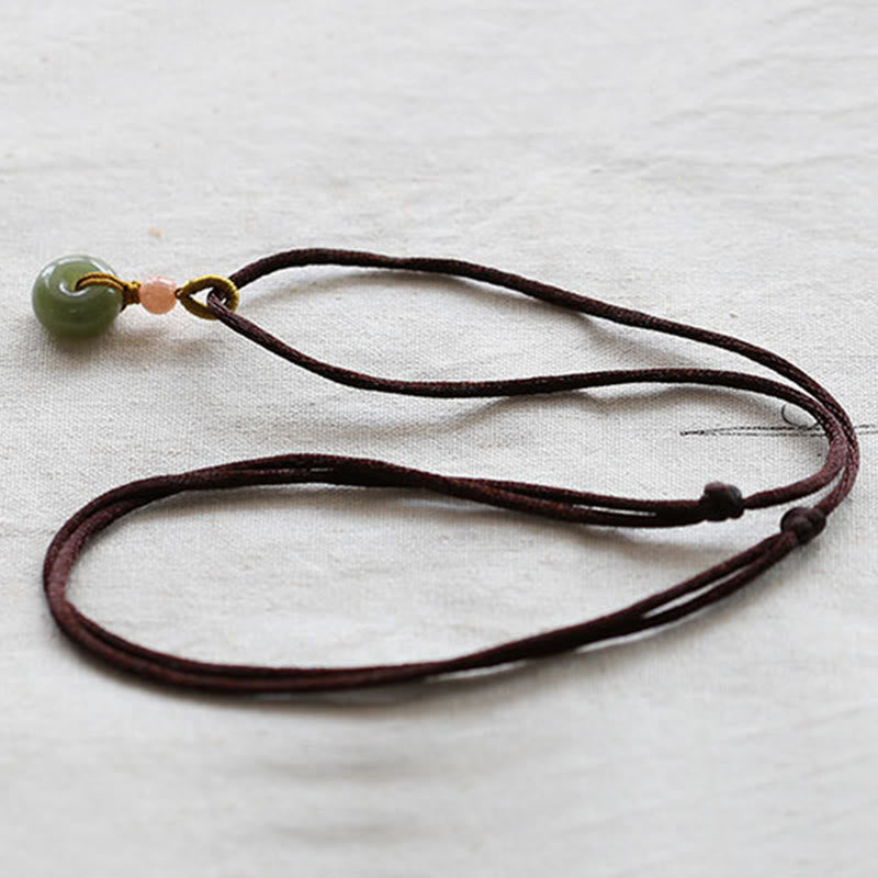 Colgante de collar de cadena de abundancia de loto con hebilla de paz de Jade redondo Natural - image 11