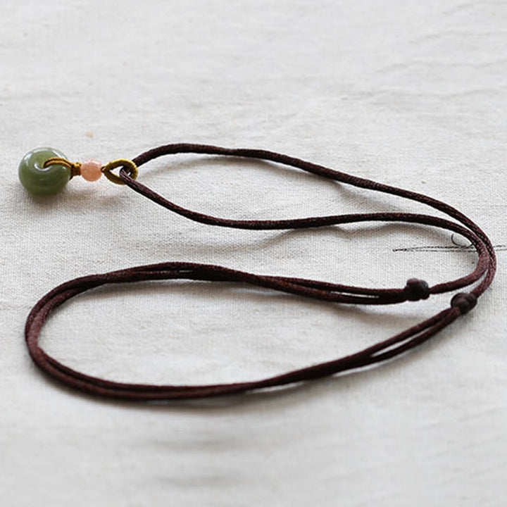 Colgante de collar de cadena de abundancia de loto con hebilla de paz de Jade redondo Natural - image 11
