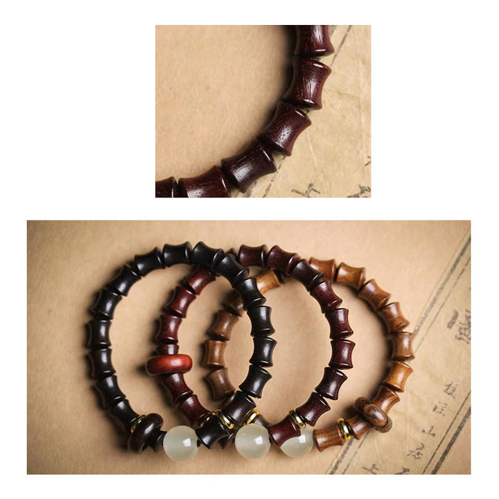 Pulsera de la paz de bambú con Buddha Stones, ébano, sándalo verde, palisandro negro
