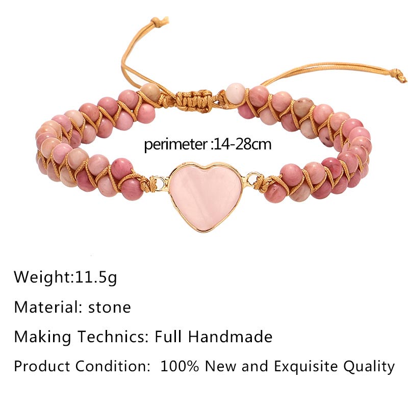 Pulsera curativa de corazón de amor de rodonita natural