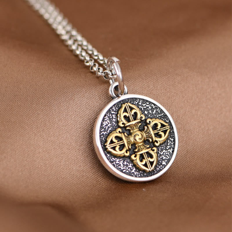 Colgante de plata de ley 925 con Buddha Stones , doble Dorje Vajra, bendición