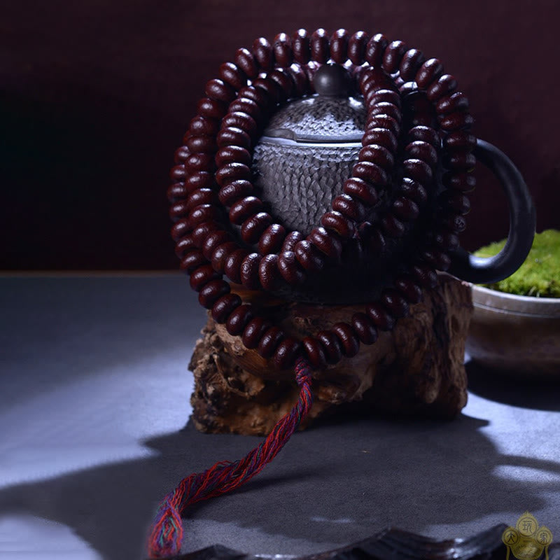 Pulsera de riqueza de semillas de Bodhi púrpura, 108 cuentas de Mala naturales del Tíbet, Buddha Stones