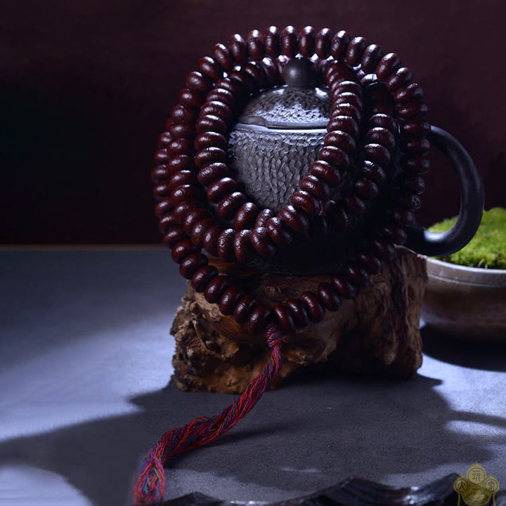 Pulsera de riqueza de semillas de Bodhi púrpura, 108 cuentas de Mala naturales del Tíbet, Buddha Stones