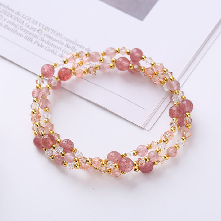 Pulsera de doble envoltura con Buddha Stones, turmalina Natural, fresa, cuarzo, amatista, paz y sabiduría