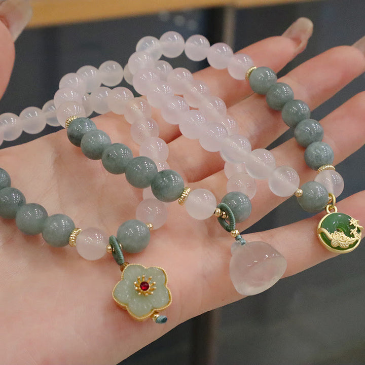 Pulsera de protección con hebilla de paz, flor de loto, Jade, ágata blanca, Buddha Stones