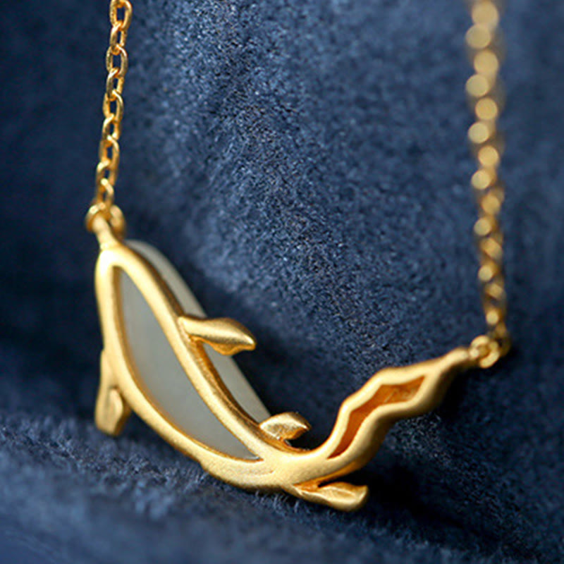 Colgante de collar de la suerte del delfín de jade blanco de plata de ley 925 con Buddha Stones - image 11