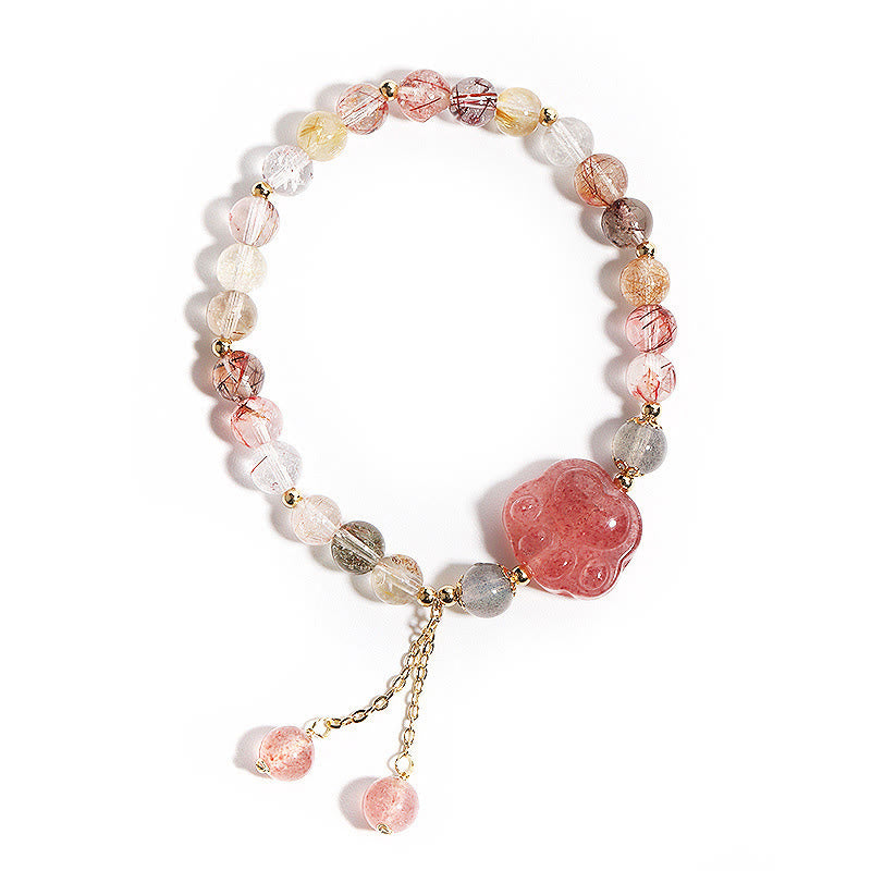 Buddha Stones Cuarzo Fresa Natural Garra de Pata de Gato Pulsera de Amor de Piedra Lunar de Cuarzo Rutilado Colorido - image 7