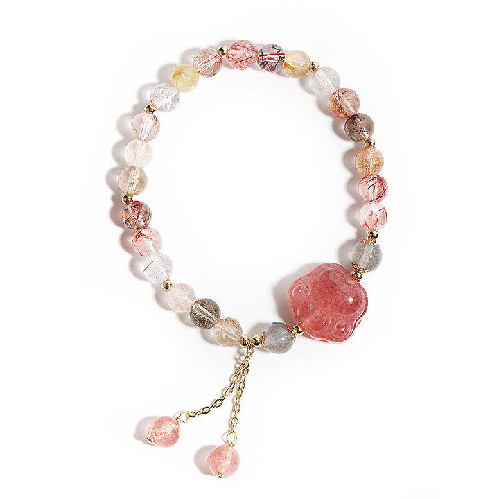 Buddha Stones Cuarzo Fresa Natural Garra de Pata de Gato Pulsera de Amor de Piedra Lunar de Cuarzo Rutilado Colorido - image 7