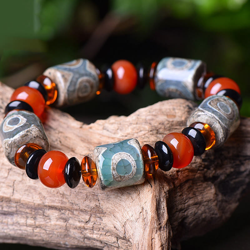 Pulsera tibetana de la felicidad con cuentas Dzi de tres ojos y Buddha Stones