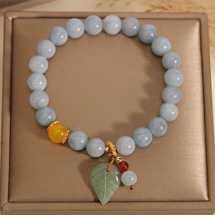 Pulsera con dijes curativos de hojas de jade, aguamarina y Buddha Stones