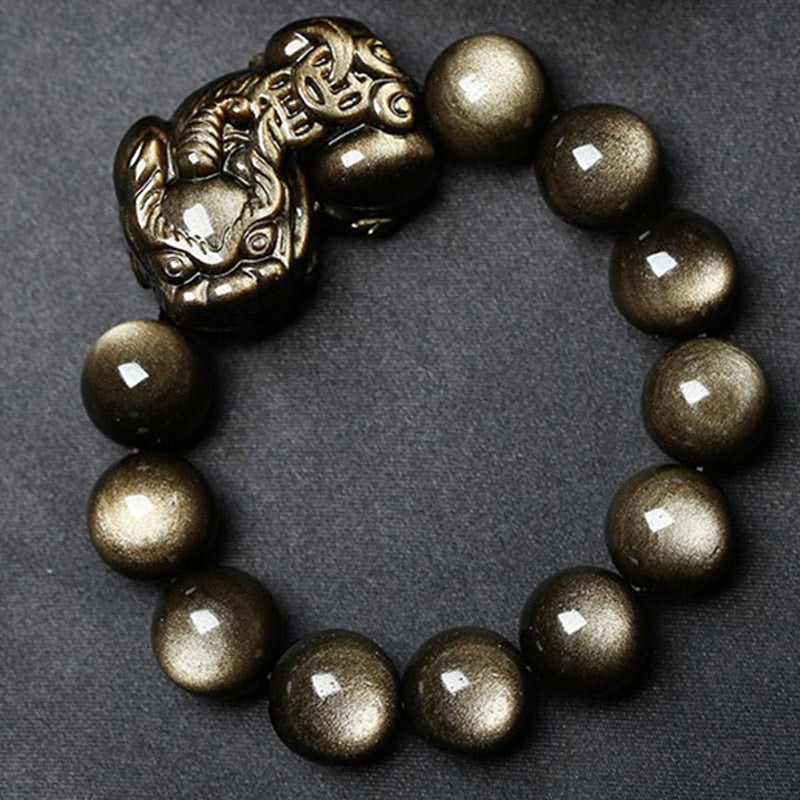 Pulsera de protección de obsidiana dorada FengShui PiXiu
