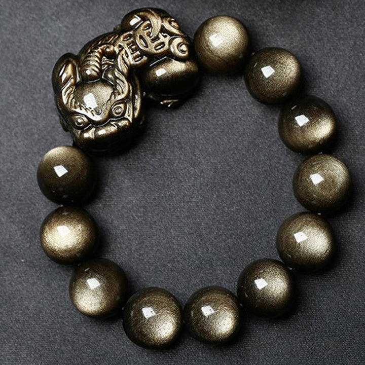 Pulsera de protección de obsidiana dorada FengShui PiXiu