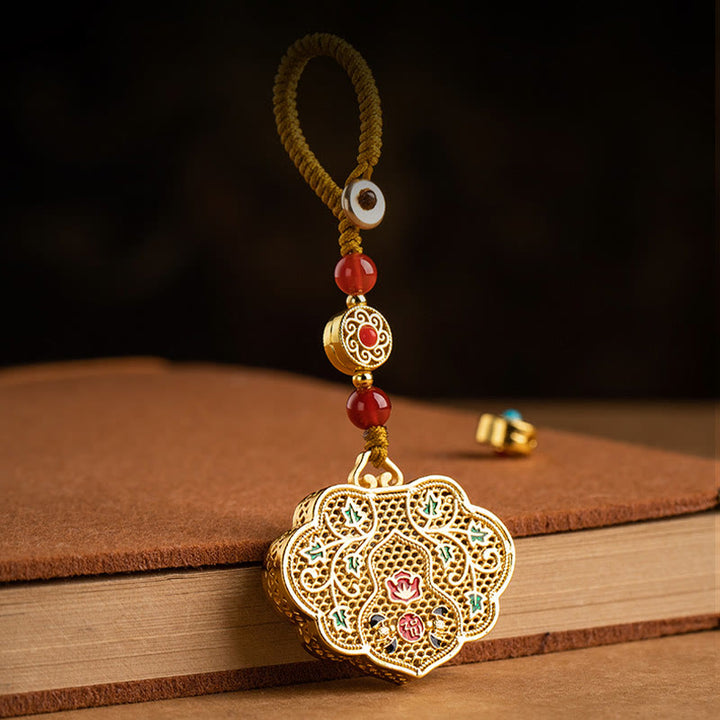 Llavero con cerradura de Buddha Stones de buenos deseos, personaje de Fu, bendición de la suerte