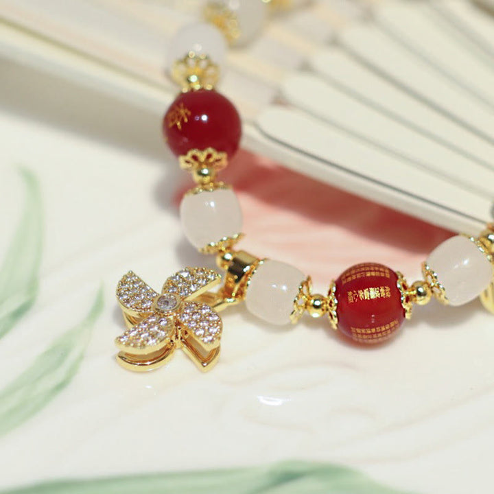 Pulsera de bendición de personaje Fu con dije de cerradura china de molino de Buddha Stones