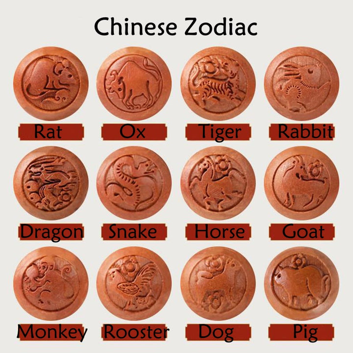 Pulsera de riqueza de cinabrio tallada con carácter del zodíaco chino, madera de melocotón Natural, Buddha Stones - image 25