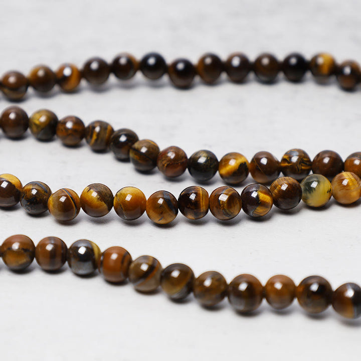Buddha Stones tibetanas 108 cuentas de piedras preciosas de ojo de tigre naturales oración Mala pulsera collar