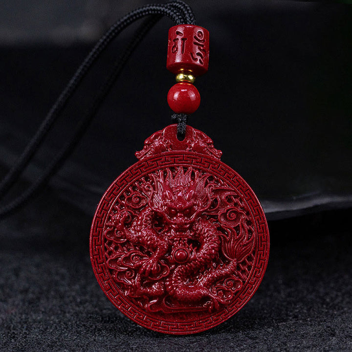 Colgante de collar de protección de dragón de cinabrio natural del año del dragón de Buddha Stones
