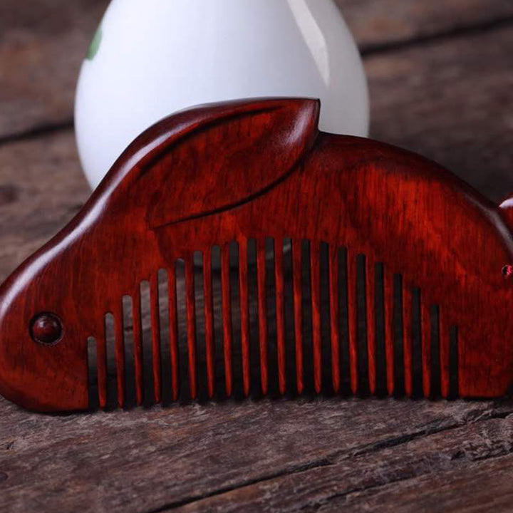 Peine calmante de conejo lindo conejito de sándalo rojo de hoja pequeña con caja de regalo
