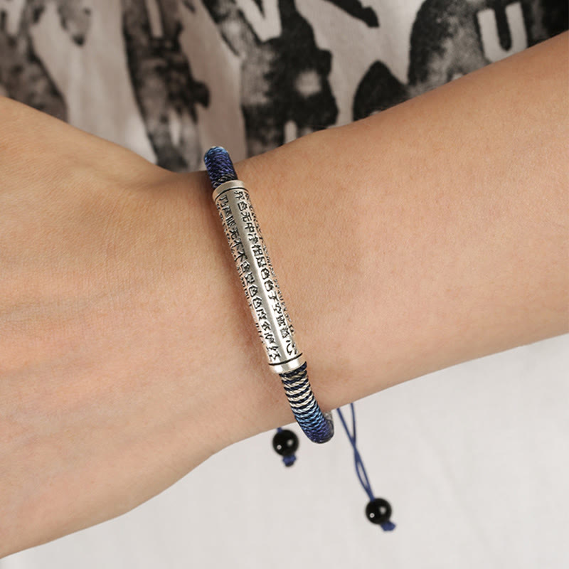 Pulsera trenzada hecha a mano con Buddha Stones de plata de ley 999 con forma de corazón Sutra Calm