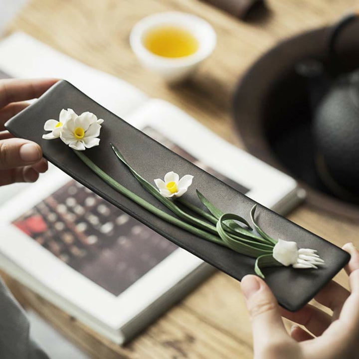 Quemador de incienso espiritual de cerámica con flor de rosa y peonía de loto