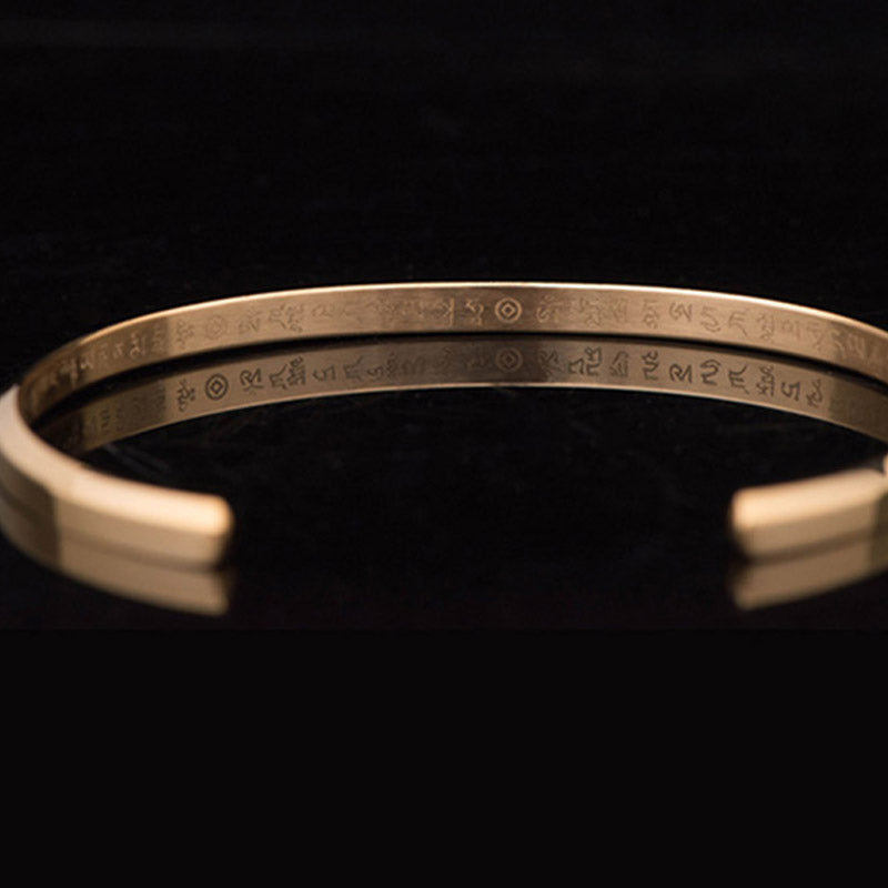 Pulsera de protección de bendición de acero titanio con grabado de seis palabras verdaderas de Buddha Stones