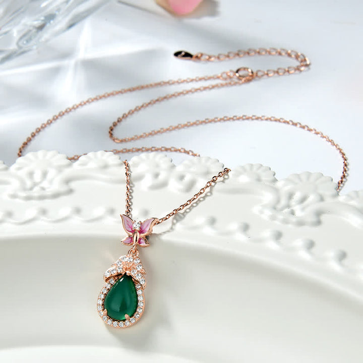 Colgante de plata de ley 925 con circonita y mariposa de Calcedonia Verde