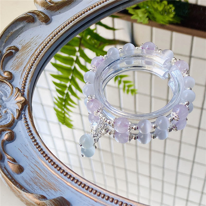 Pulsera de estrella de conciencia espiritual de ojo de gato de amatista natural de plata de ley 925 con Buddha Stones - image 2